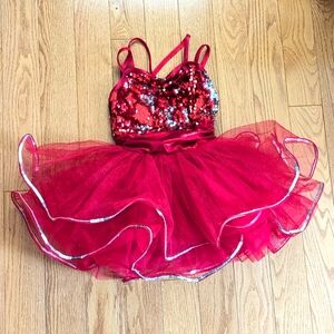 4T Weissman Dancewear Sparkle Sequin Red Strappy Tutu Dance Costume Leotard
